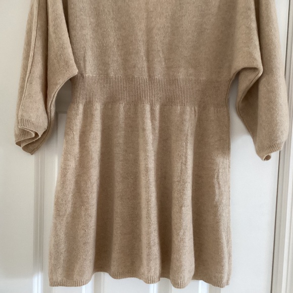 Boston Proper 100% Cashmere Light Beige/Oatmeal V-Neck Tunic Sweater Kimono Slvs - Picture 4 of 13